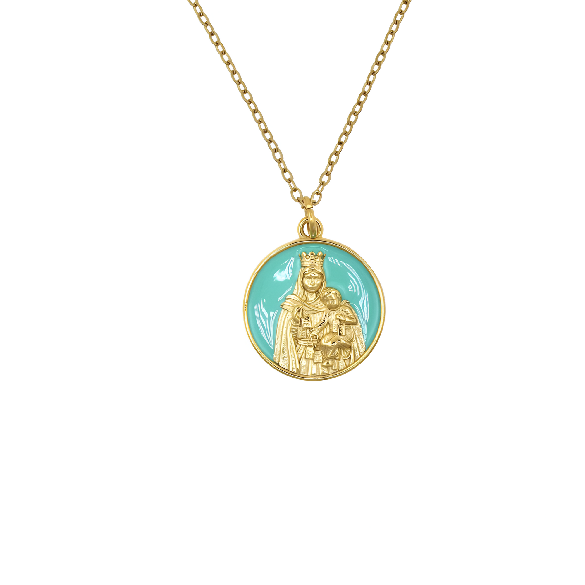 COLGANTE VIRGEN DEL CARMEN ENAMEL TURQUESA