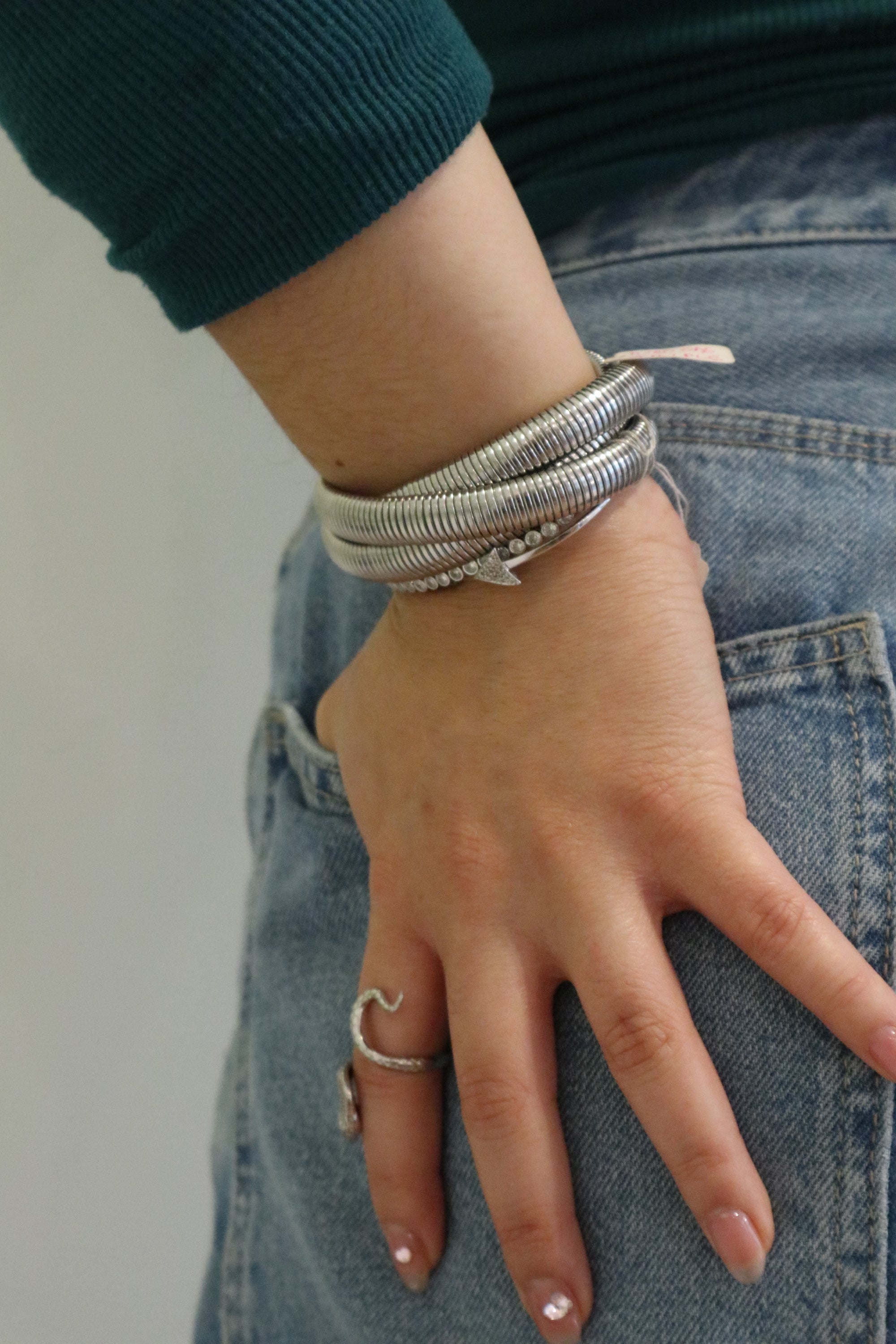 PULSERA TUBOGAS TRIPLE ACERO PLATA
