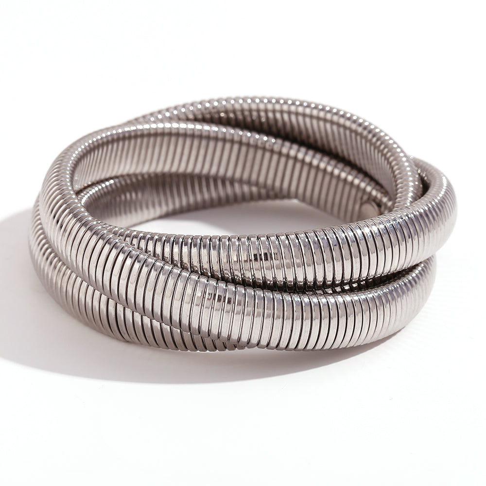 PULSERA TUBOGAS TRIPLE ACERO PLATA