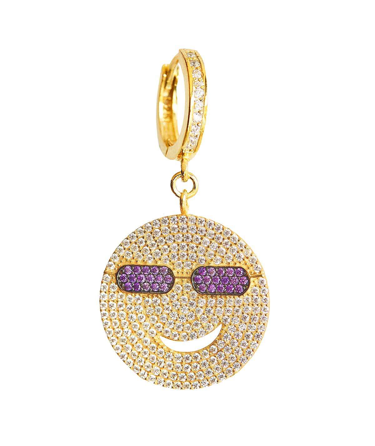 PENDIENTE HAPPY FACE MORADA ORO