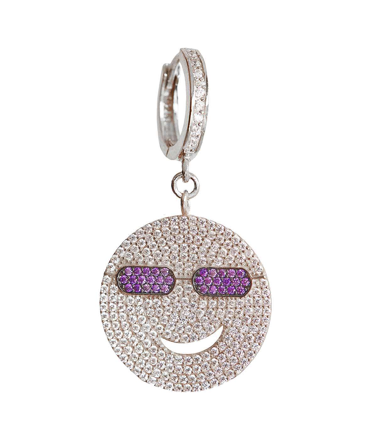 PENDIENTE HAPPY FACE MORADO PLATA