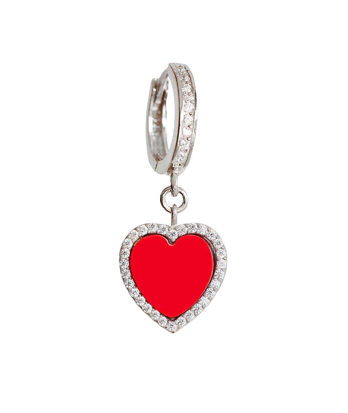 PENDIENTE CORAZÓN ROJO PLATA