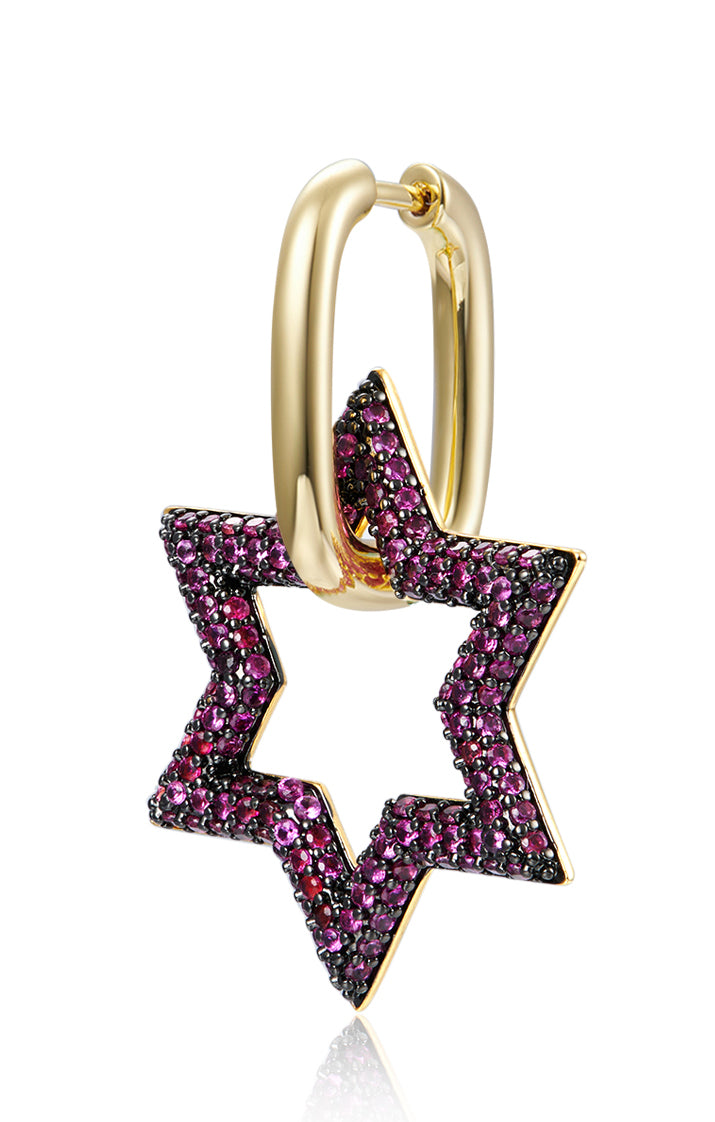 PENDIENTE GLITTER STAR FUCSIA ORO